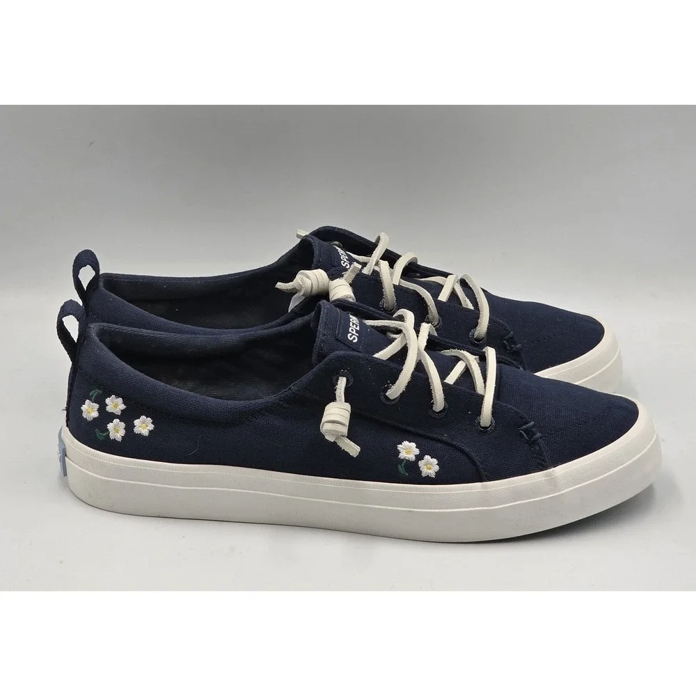 Sperry Crest Vibe Floral STS89178 Navy Canvas Sneakers Women's Size 8